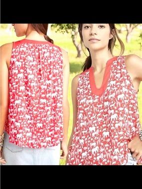 Maeve Anthropologie Melange Red Animal Print Sleeveless Top Shirt Tank